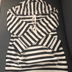 J. Crew Striped Popover Hoodie Sweatshirt Black